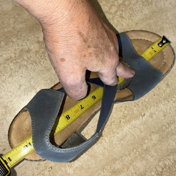 RIEKER Sandal Blue ‘Suede’ Platform Wedge, silver trim, cork-look sole. 41 EUC - Picture 15 of 17